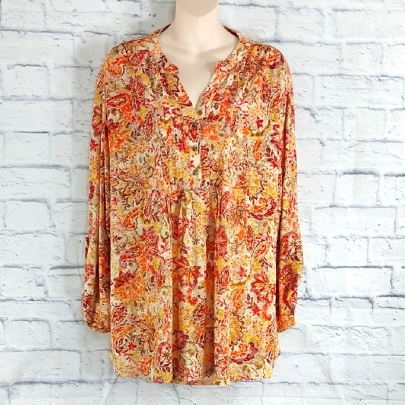 Cato Top Long Sleeve Button Tab Paisley Floral Sz 22/24W - Picture 1 of 7